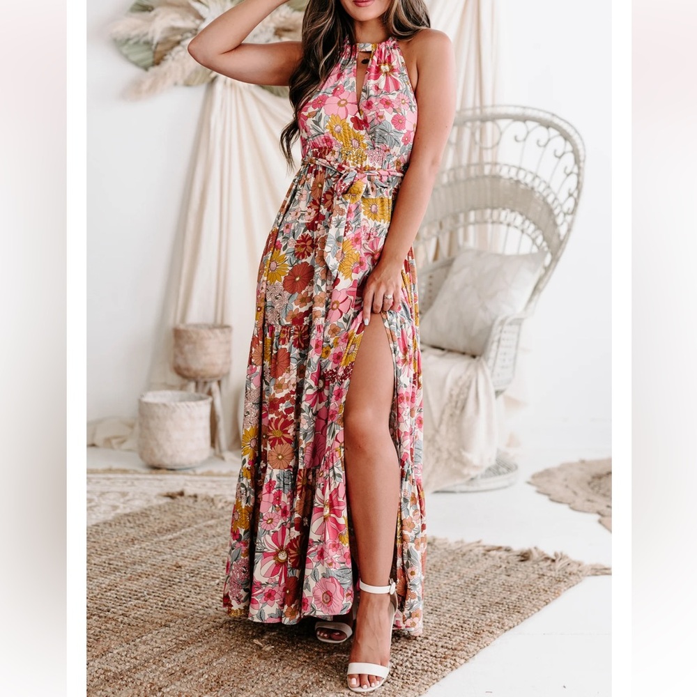 Aakaa Pink Floral Maxi Dress